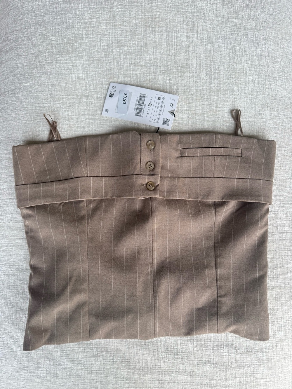 ZARA Beige Pinstripe strapless crop top NWT